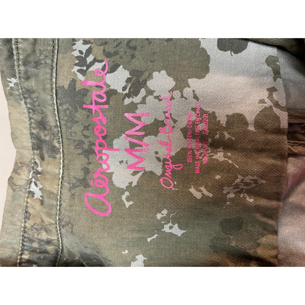 Aeropostale Womens Floral Camo Utility Field Jacket Olive Green Cotton Medium